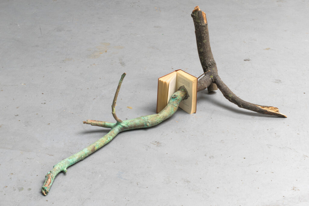 Alicja Kwade Chemische Erinnerungen (Alchemie und Psychologie), 2014 wood, bronze copper-coated, book (C.G. Jung, Alchemie and Psychologie) 55 x 135 x 60 cm