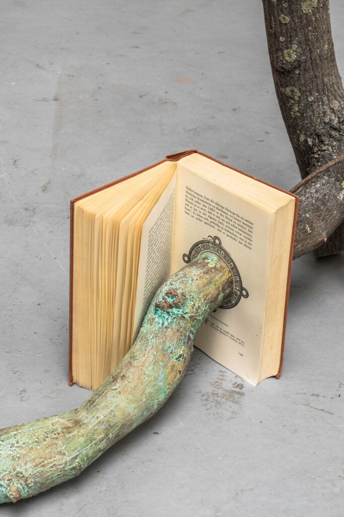 Alicja Kwade Chemische Erinnerungen (Alchemie und Psychologie), 2014 wood, bronze copper-coated, book (C.G. Jung, Alchemie and Psychologie) 55 x 135 x 60 cm